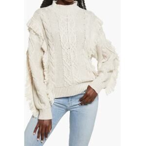 Leith Women's Cable Knit Fringe Sweater in Beige Oatmeal‎ Small MSRP $59